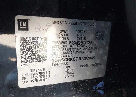 2018 Chevrolet Tahoe Lt z USA, uszkodzony, nr VIN 1GNSCBKC7JR202048